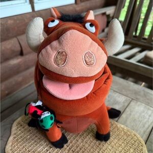 Disney Lion King Pumbaa Warthog Stuffed Plush Attached Bugs in Mouth 16”